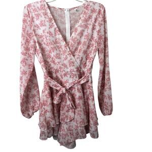 Classic Fashion Collection Women's Long Sleeve V-Neck Back Zip Floral Romper S